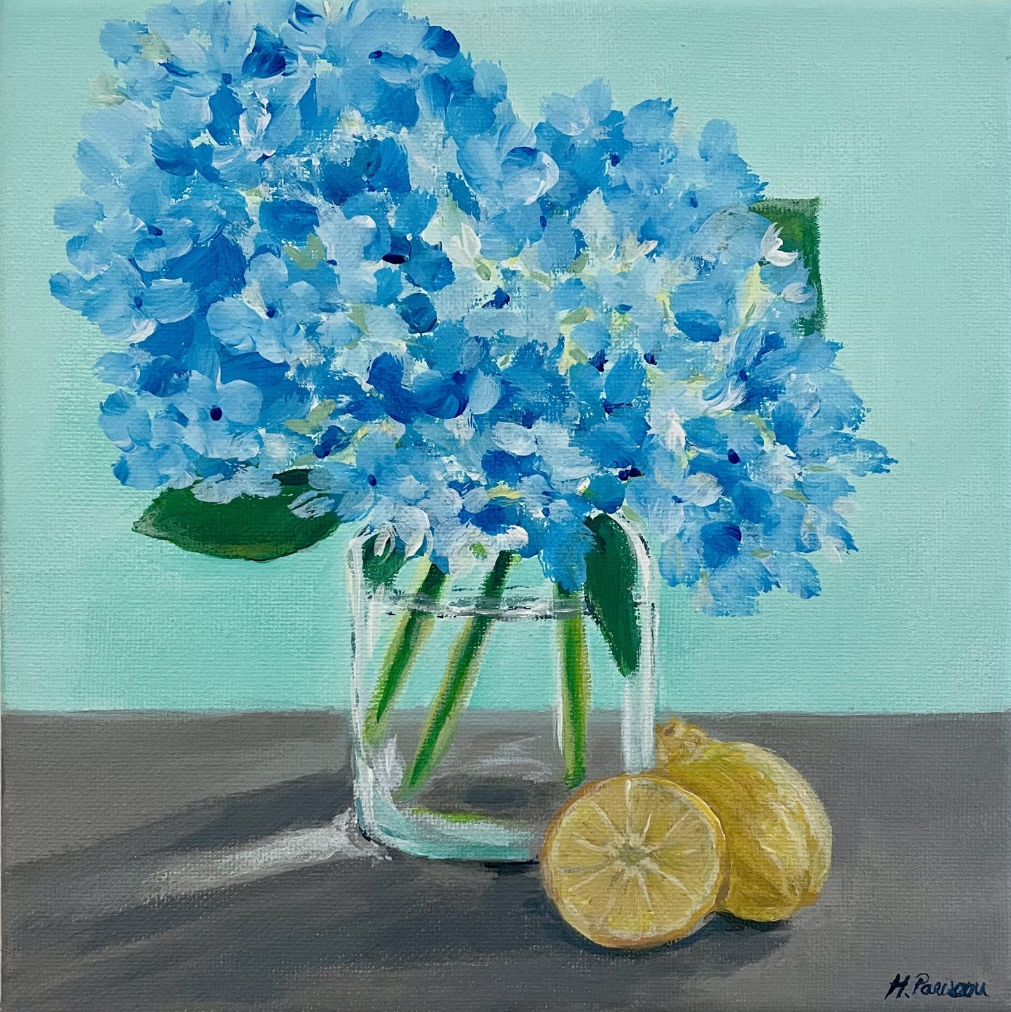 Blue Hydrangeas with Light Reflections