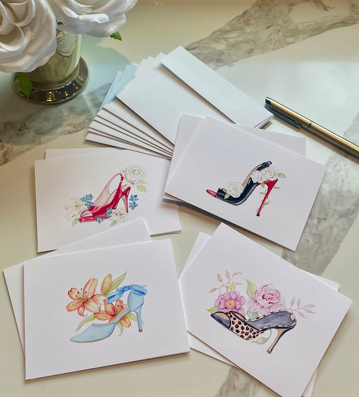 Blooms, Petals and Stems - The Shoe Collection Notecards